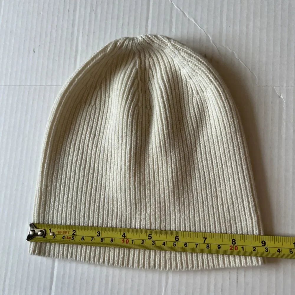 Theory 100% Cashmere Ribbed Beanie Hat Ivory One Size NWOT